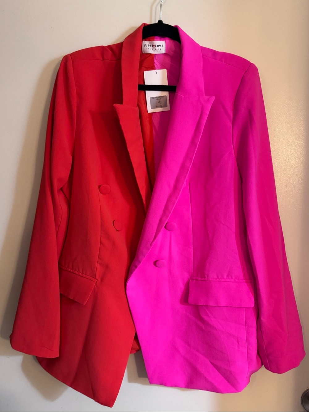 First Love by Lovelyn Colorblock Red & Hot Pink Blazer, 3X